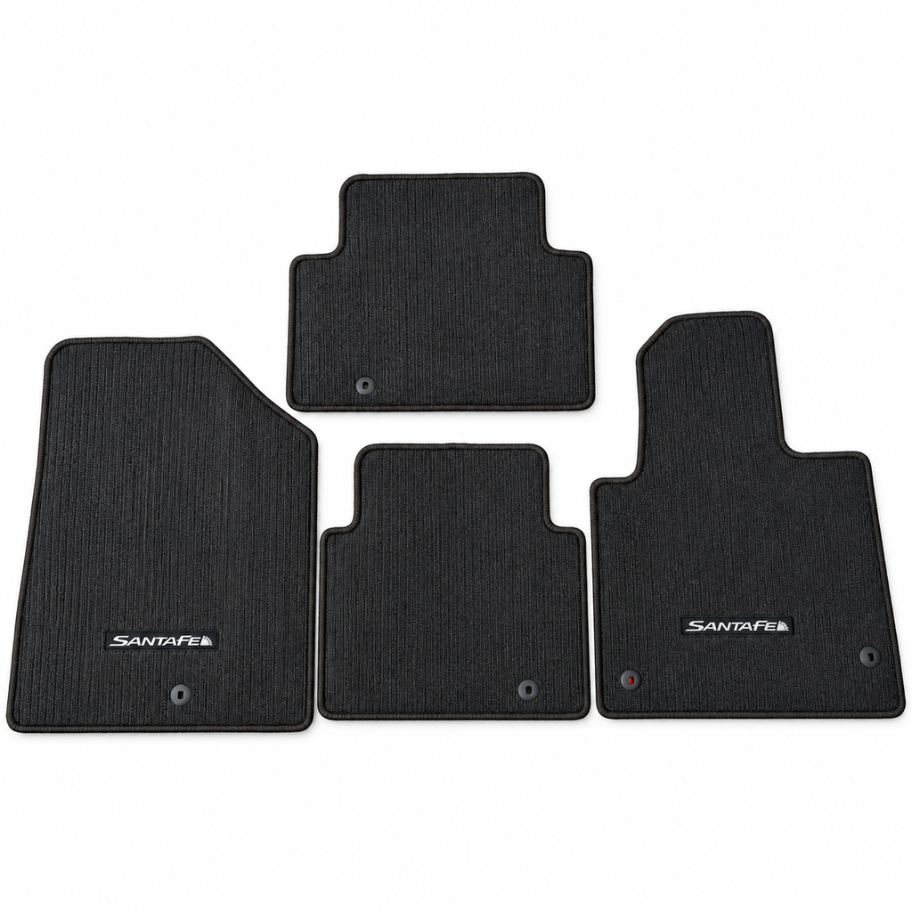 2013-2018 Hyundai Santa Fe Sport black OEM carpet floor mats — complete four-piece set