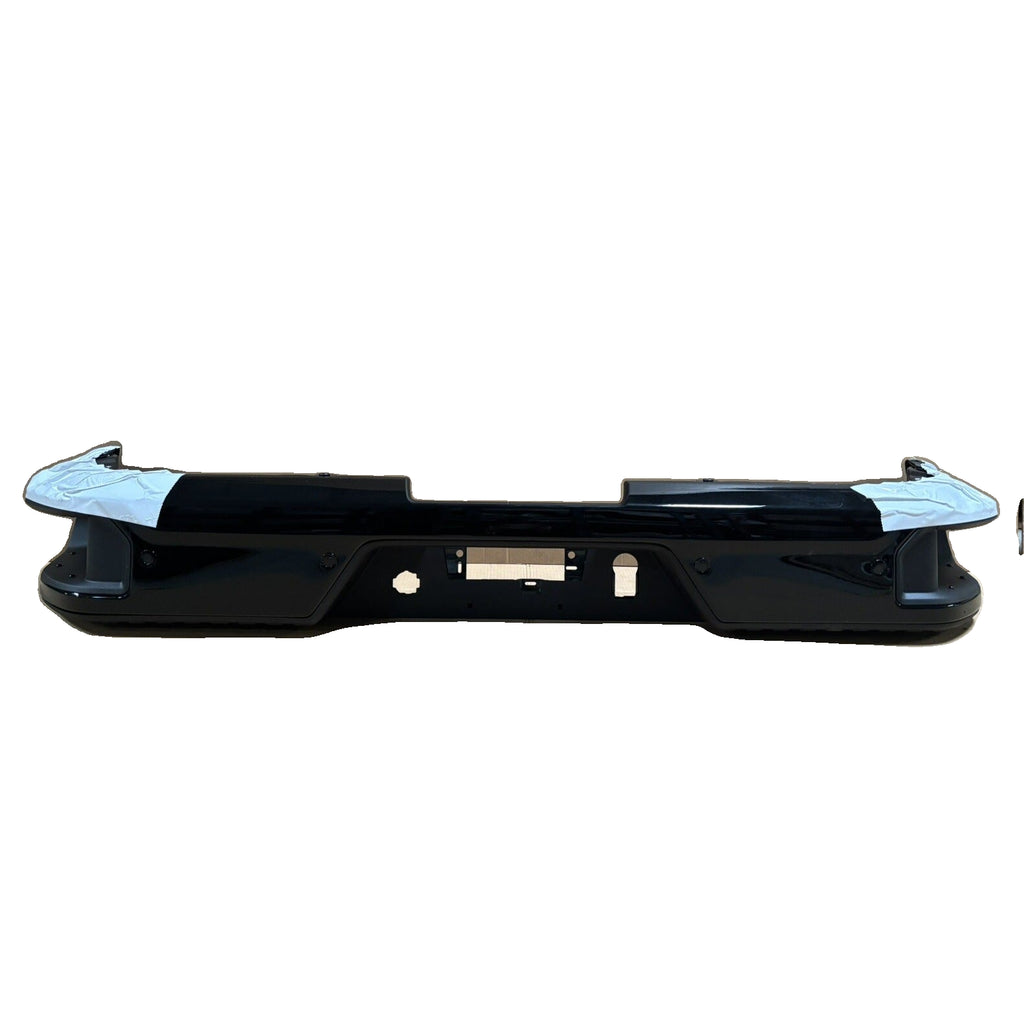 Black Chevrolet Silverado HD rear bumper assembly with sensors — original product photo