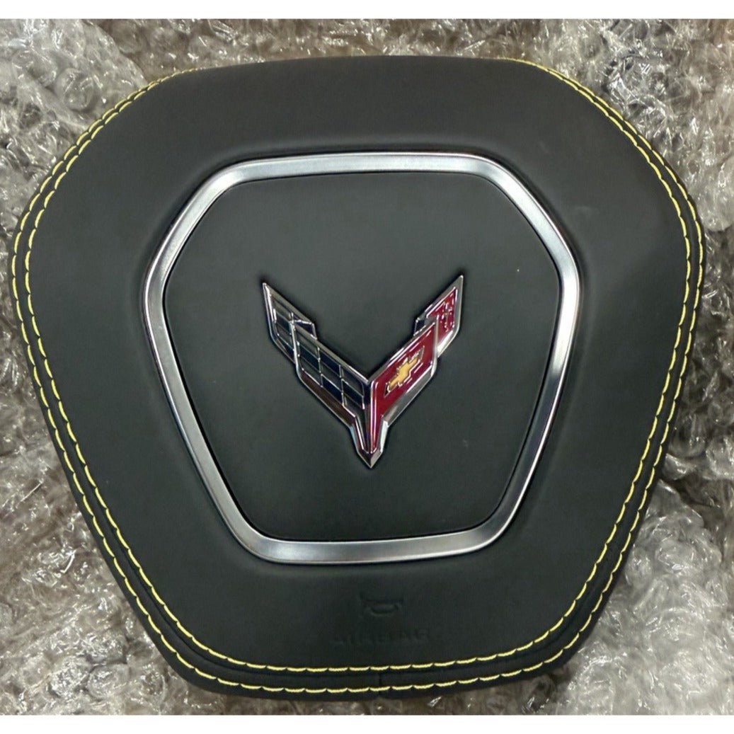 2020-2026 Chevrolet Corvette C8 Driver Wheel Air Bag Black W/Yellow Stitch OEM