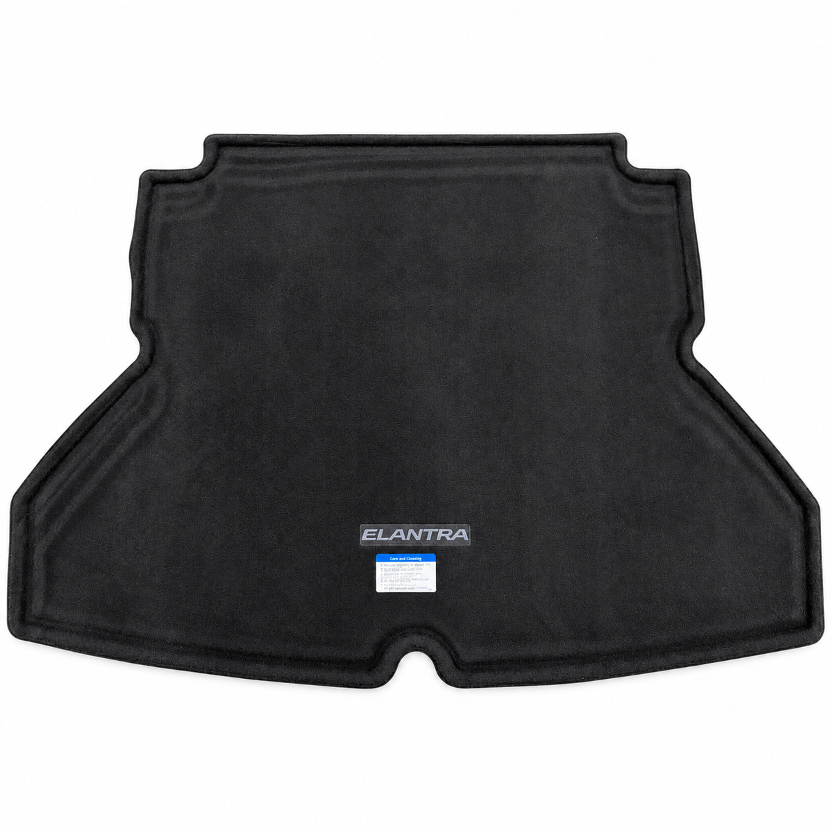 2017-2020 Hyundai Elantra OEM cargo mat F3212-ADU01 — black carpet side with Elantra logo
