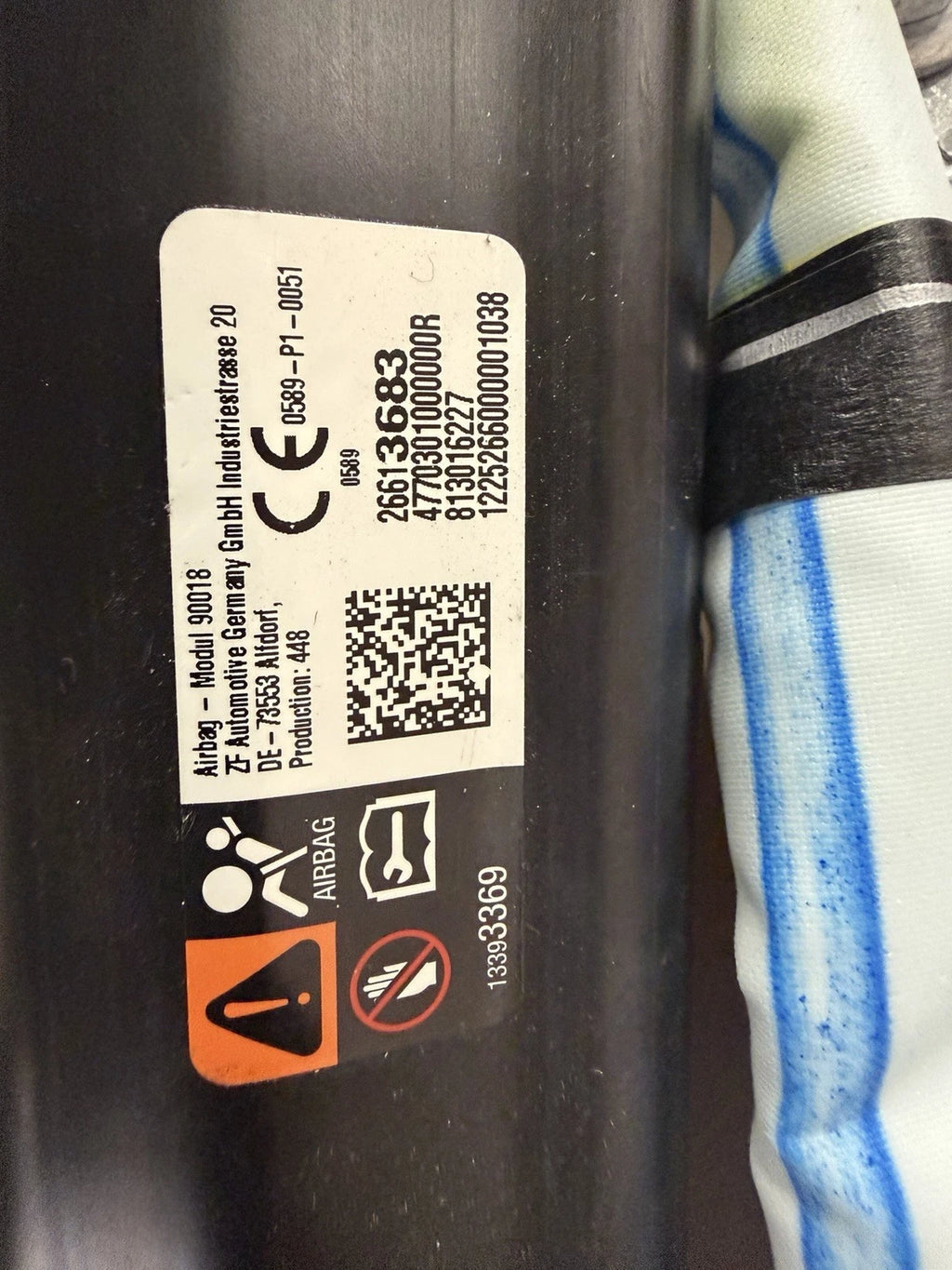 Original GM right roof airbag service label 26613683