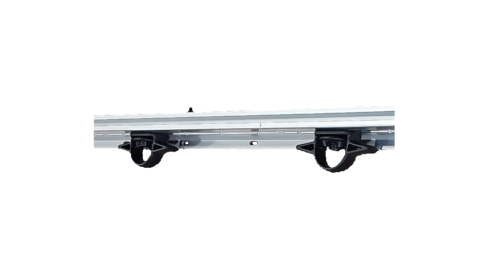 Left bed cargo rail detail showing the two attached sliding tie-down loops