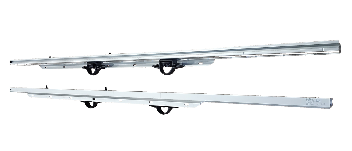 Mopar silver LH and RH cargo rails, mounting slots and rail channels