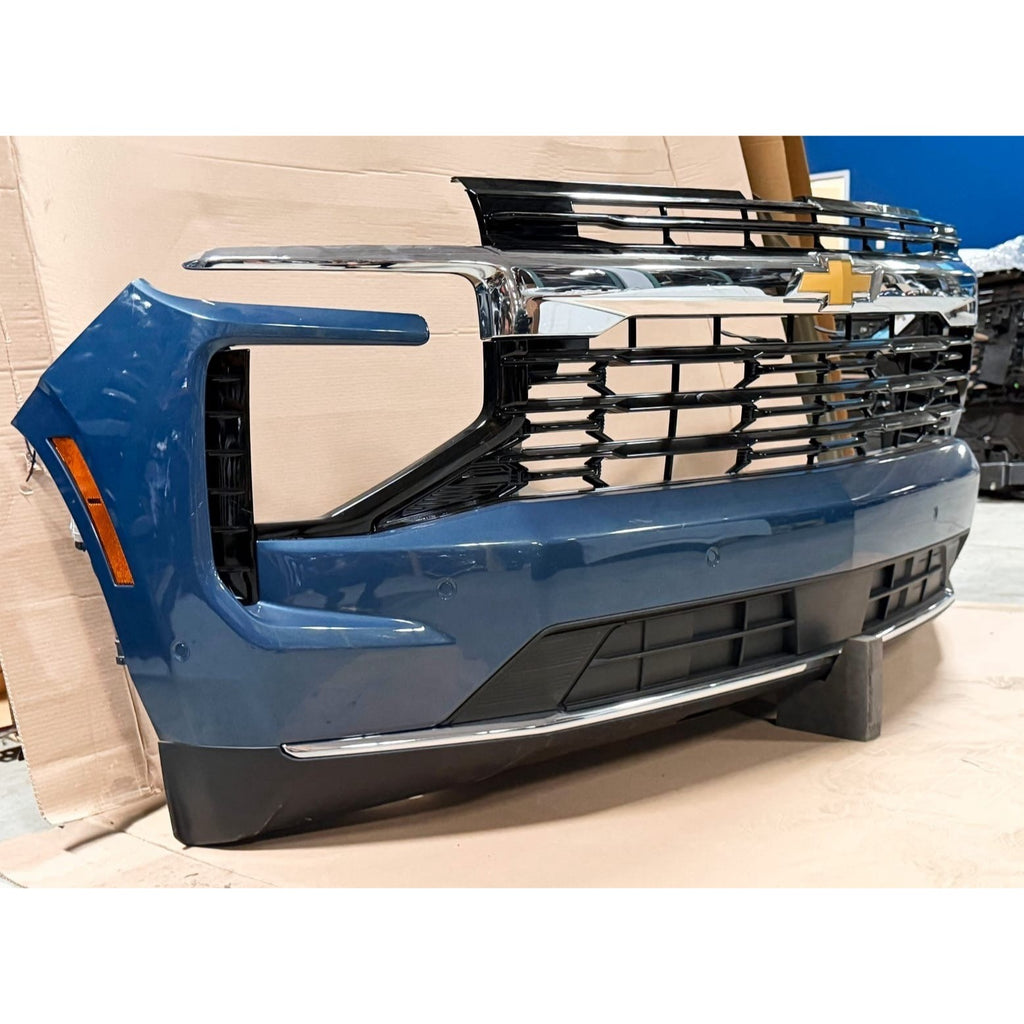2025-2027 Chevy Tahoe Suburban Front Bumper Assembly w/ Fog, Sensors & Camera OEM Takeoff GXP Lakeshore Blue Metallic